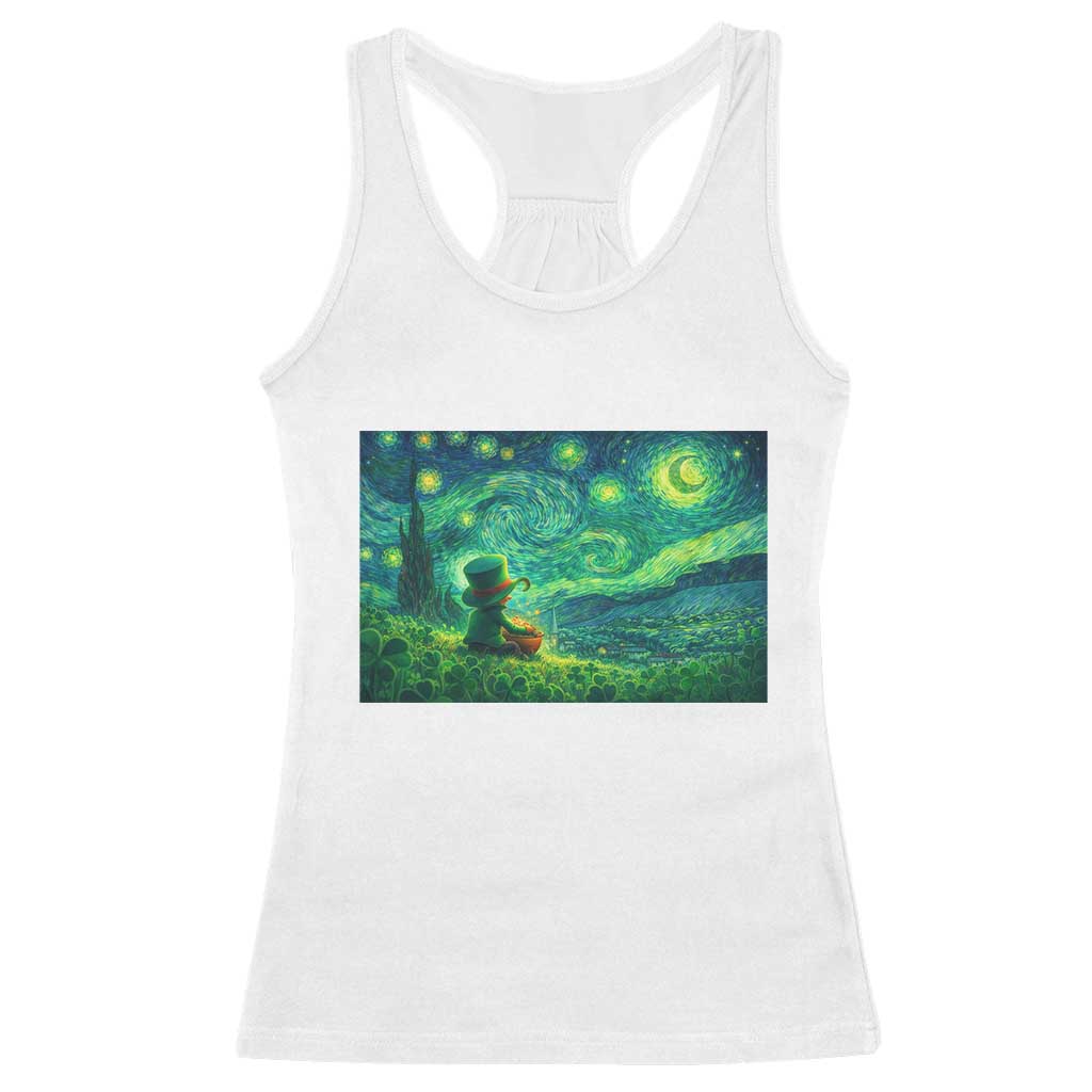 St Patricks Day Starry Night Leprechaun Shamrock Van Gogh Racerback Tank Top TS14 White Print Your Wear
