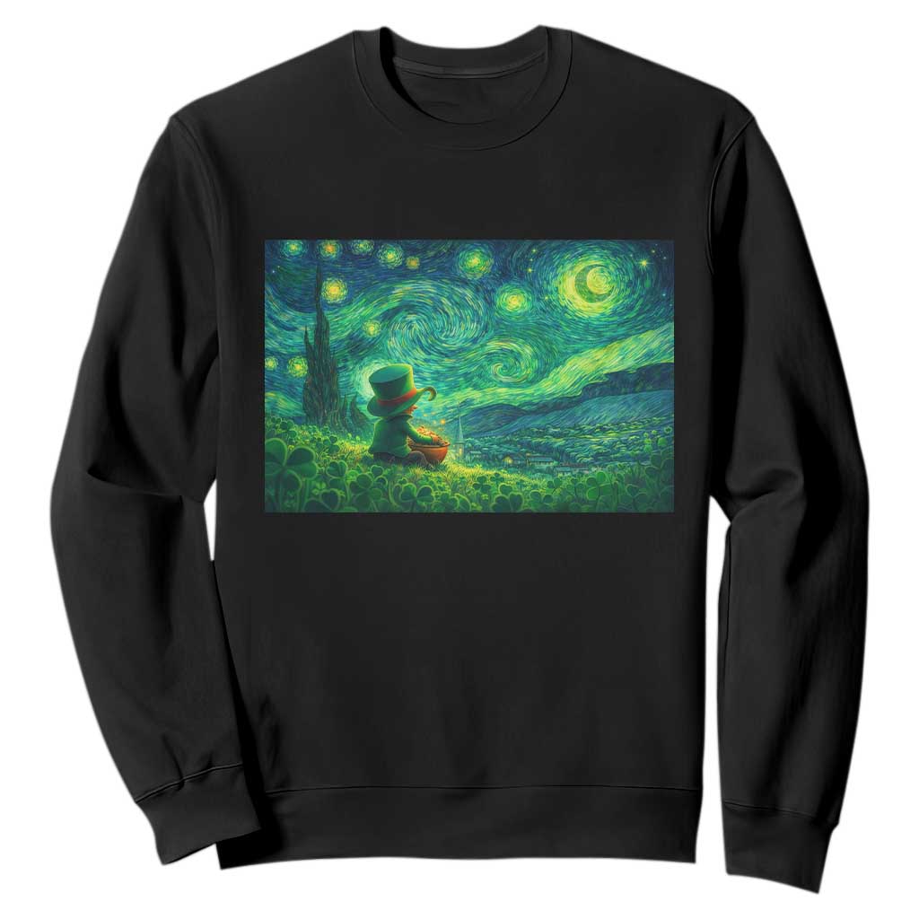 St Patricks Day Starry Night Leprechaun Shamrock Van Gogh Sweatshirt TS14 Black Print Your Wear