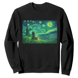 St Patricks Day Starry Night Leprechaun Shamrock Van Gogh Sweatshirt TS14 Black Print Your Wear