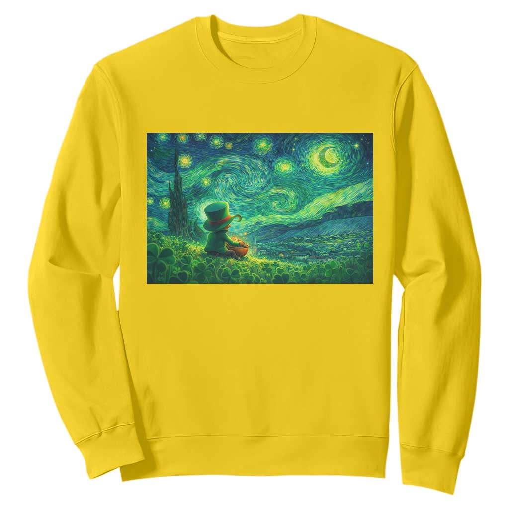 St Patricks Day Starry Night Leprechaun Shamrock Van Gogh Sweatshirt TS14 Daisy Print Your Wear