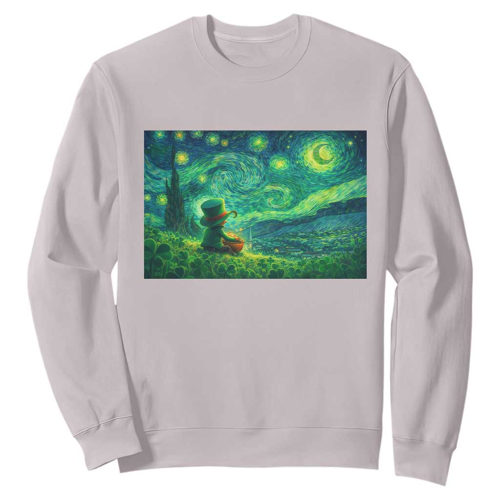 St Patricks Day Starry Night Leprechaun Shamrock Van Gogh Sweatshirt TS14 Ice Gray Print Your Wear