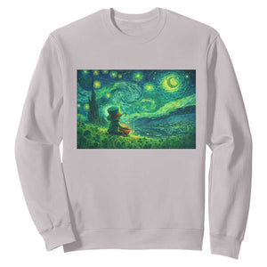 St Patricks Day Starry Night Leprechaun Shamrock Van Gogh Sweatshirt TS14 Ice Gray Print Your Wear