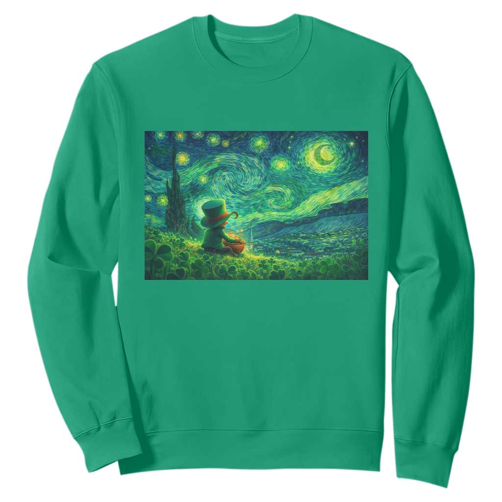 St Patricks Day Starry Night Leprechaun Shamrock Van Gogh Sweatshirt TS14 Irish Green Print Your Wear