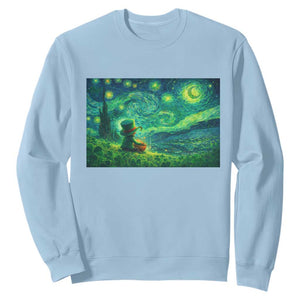 St Patricks Day Starry Night Leprechaun Shamrock Van Gogh Sweatshirt TS14 Light Blue Print Your Wear