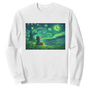 St Patricks Day Starry Night Leprechaun Shamrock Van Gogh Sweatshirt TS14 White Print Your Wear