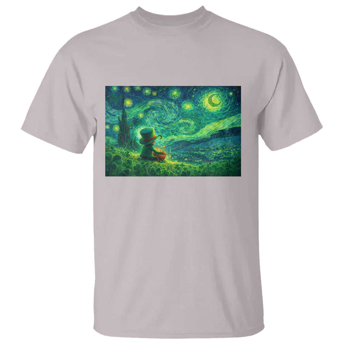 St Patricks Day Starry Night Leprechaun Shamrock T Shirt TS14 Ice Gray Print Your Wear