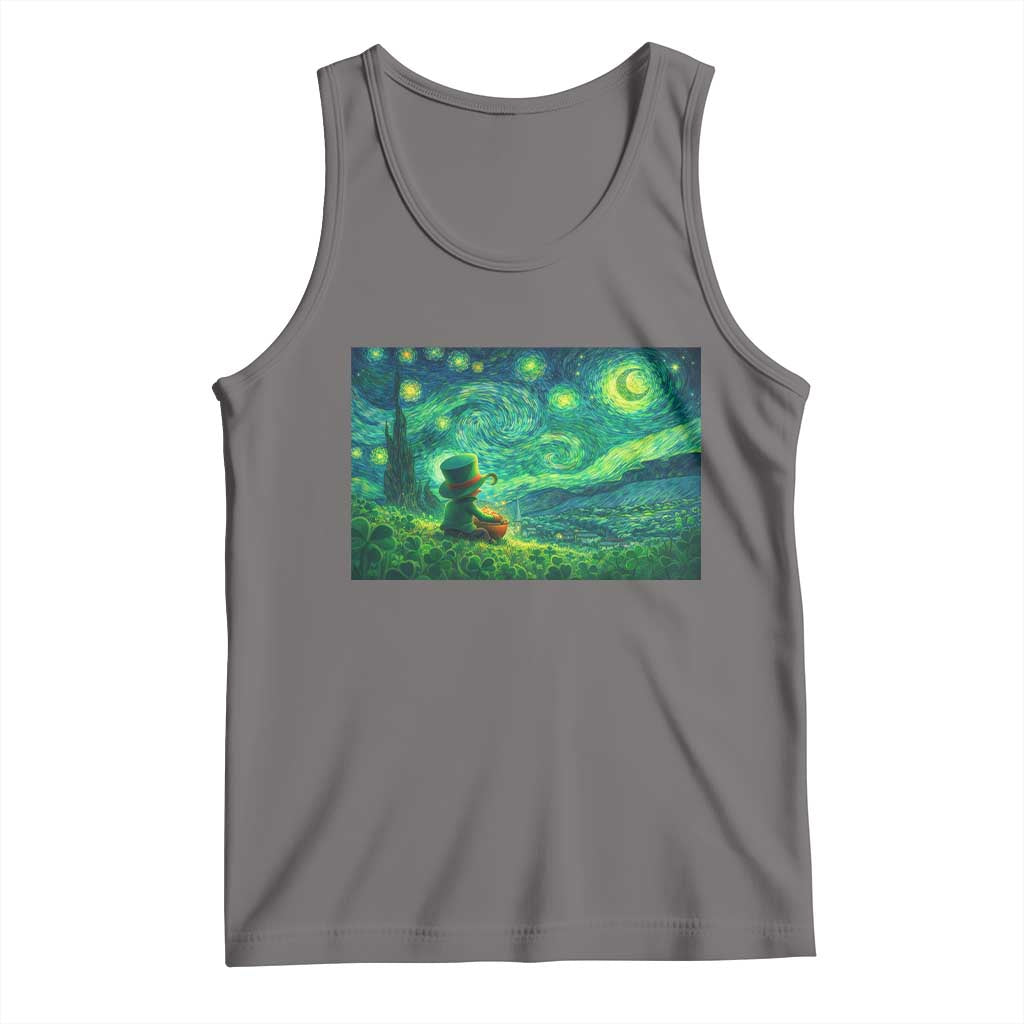 St Patricks Day Starry Night Leprechaun Shamrock Van Gogh Tank Top TS14 Deep Heather Print Your Wear