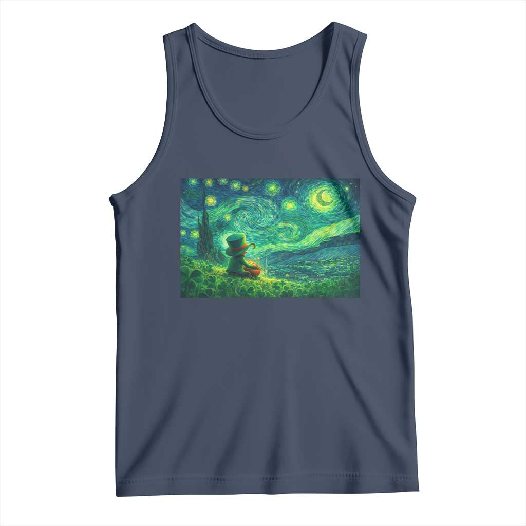 St Patricks Day Starry Night Leprechaun Shamrock Van Gogh Tank Top TS14 Navy Print Your Wear