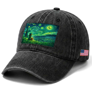 St Patricks Day Starry Night Leprechaun Shamrock Van Gogh Washed Cotton Baseball Cap TS14 Print Your Wear