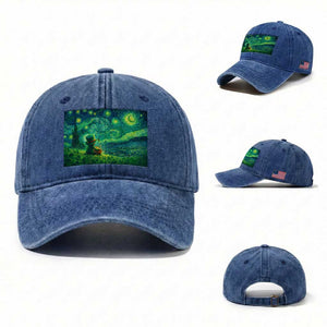 St Patricks Day Starry Night Leprechaun Shamrock Van Gogh Washed Cotton Baseball Cap TS14 Washed Cap Universal Fit Royal Blue Print Your Wear