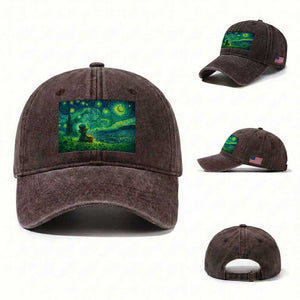 St Patricks Day Starry Night Leprechaun Shamrock Van Gogh Washed Cotton Baseball Cap TS14 Washed Cap Universal Fit Dark Brown Print Your Wear