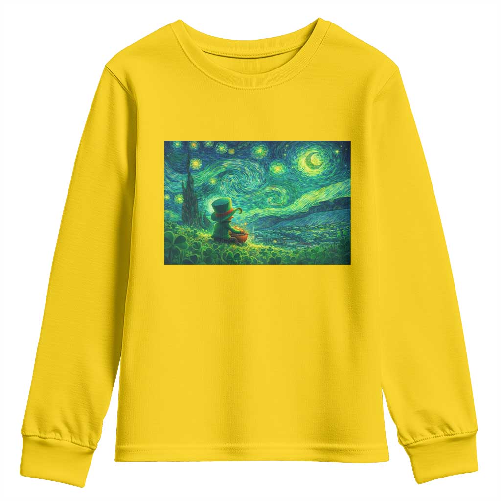 St Patricks Day Starry Night Leprechaun Shamrock Van Gogh Youth Sweatshirt TS14 Daisy Print Your Wear