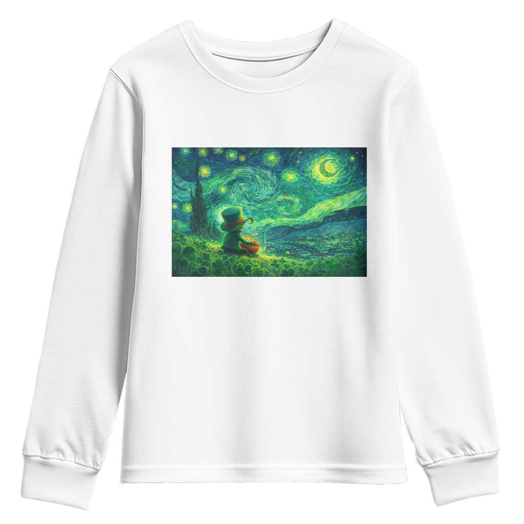 St Patricks Day Starry Night Leprechaun Shamrock Van Gogh Youth Sweatshirt TS14 White Print Your Wear