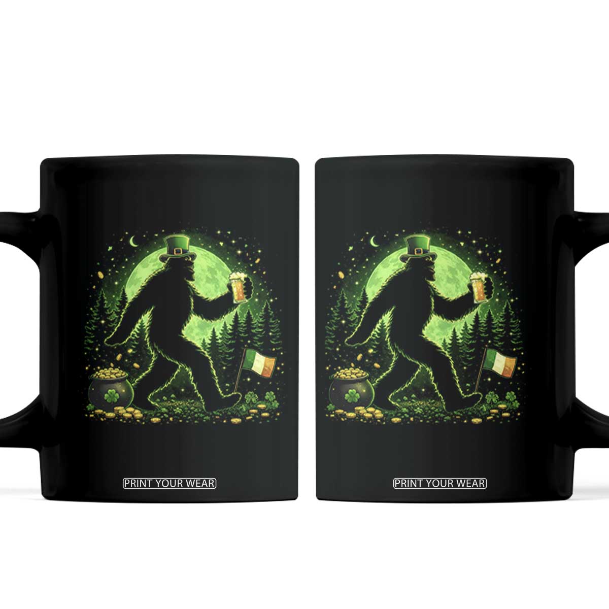 Funny Bigfoot St Patricks Day Coffee Mug Sasquatch Drinking Green Beer Lover TS14 Black Print Your Wear
