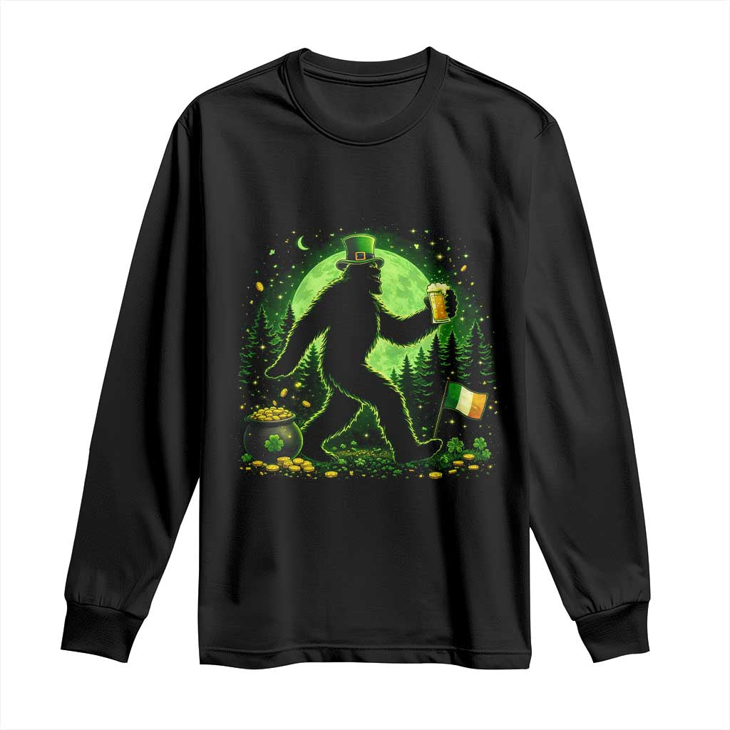 Funny Bigfoot St Patricks Day Long Sleeve Shirt Sasquatch Drinking Green Beer Lover TS14 Black Print Your Wear