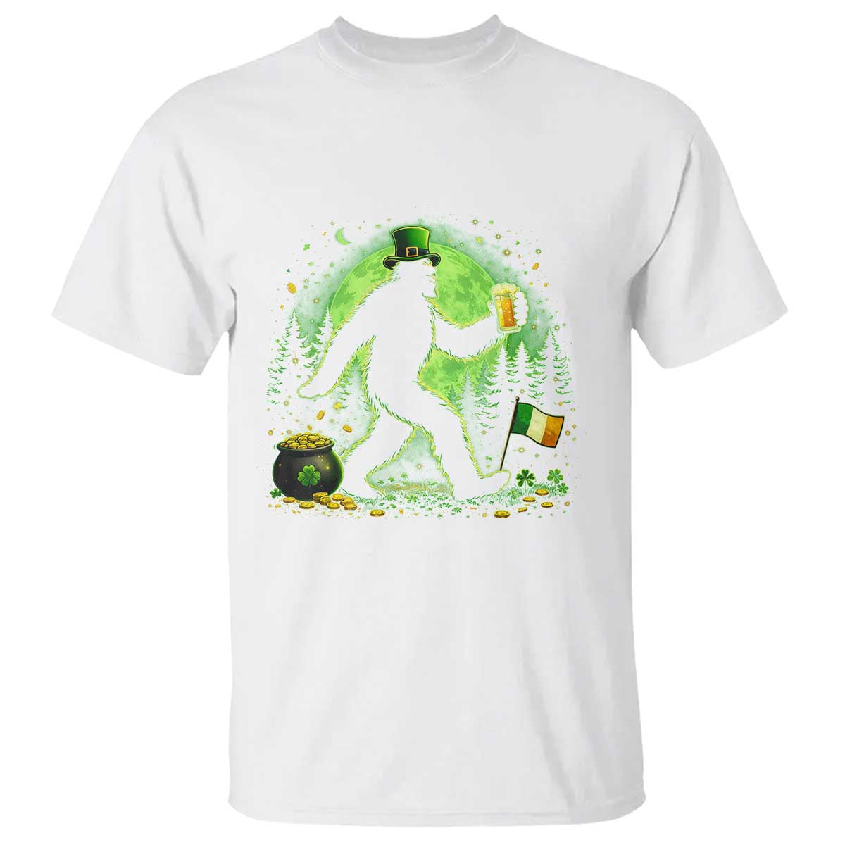 Funny Bigfoot St Patricks Day T Shirt Sasquatch Drinking Green Beer Lover TS14 White Print Your Wear