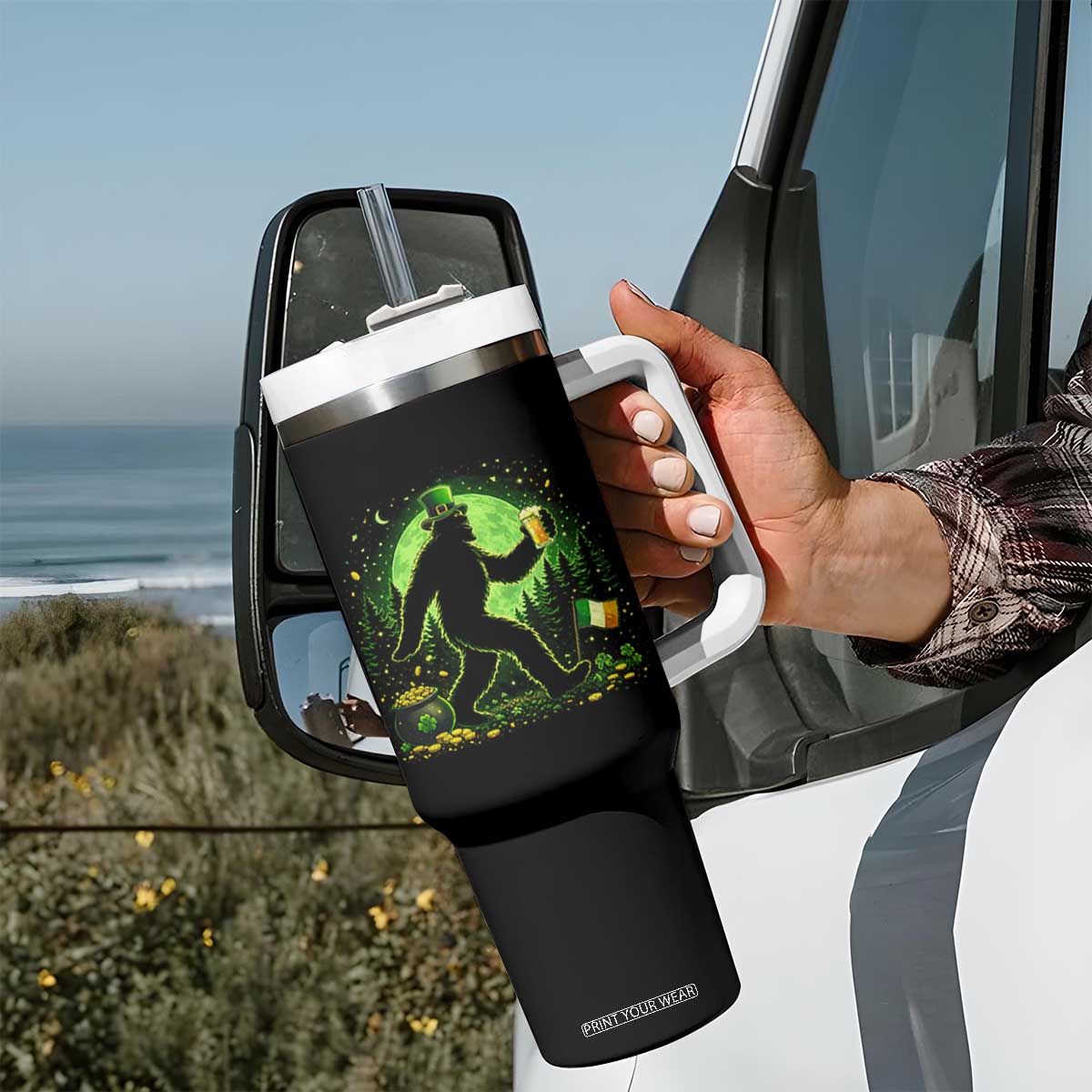 Funny Bigfoot St Patricks Day Tumbler With Handle Sasquatch Drinking Green Beer Lover TS14 Print Your Wear