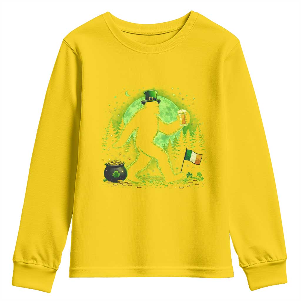 Funny Bigfoot St Patricks Day Youth Sweatshirt Sasquatch Drinking Green Beer Lover TS14 Daisy Print Your Wear