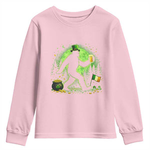 Funny Bigfoot St Patricks Day Youth Sweatshirt Sasquatch Drinking Green Beer Lover TS14 Light Pink Print Your Wear