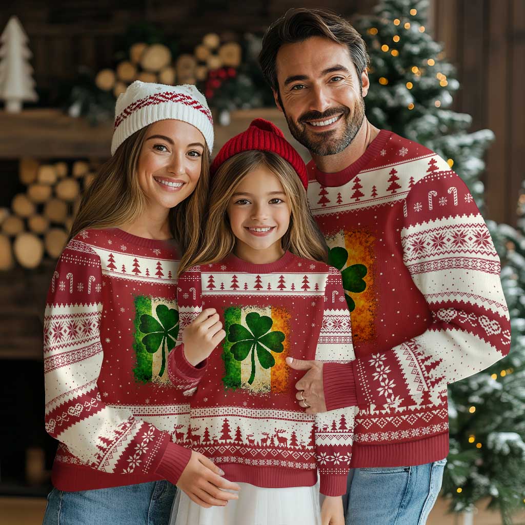 Retro Ireland Shamrock Irish Flag St Patricks Day Ugly Christmas Sweater TS14 Red Beige Print Your Wear