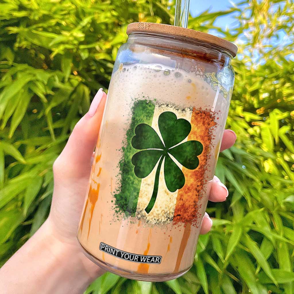 Retro Ireland Shamrock Irish Flag St Patricks Day Glass Can TS14 Black Print Your Wear