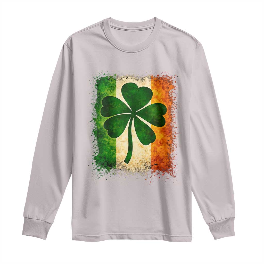 Retro Ireland Shamrock Irish Flag St Patricks Day Long Sleeve Shirt TS14 Ice Gray Print Your Wear