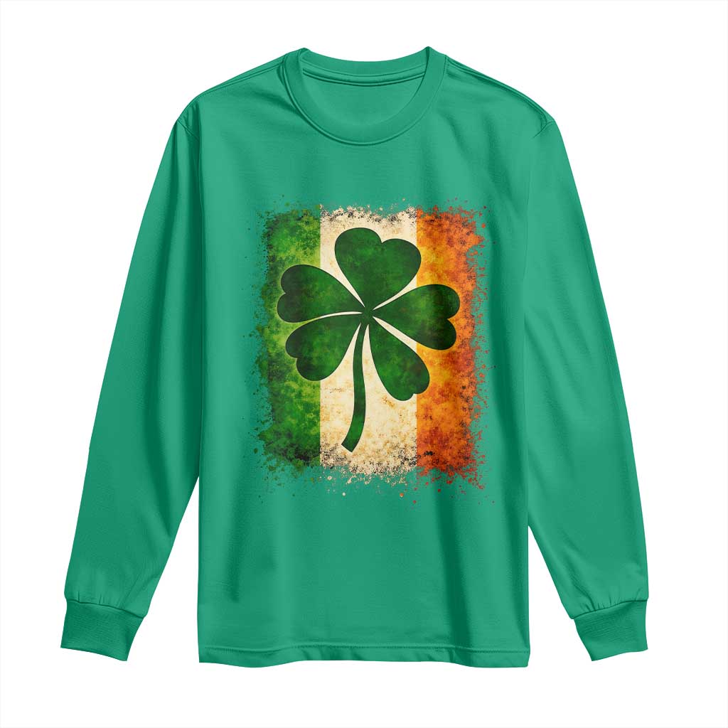 Retro Ireland Shamrock Irish Flag St Patricks Day Long Sleeve Shirt TS14 Irish Green Print Your Wear