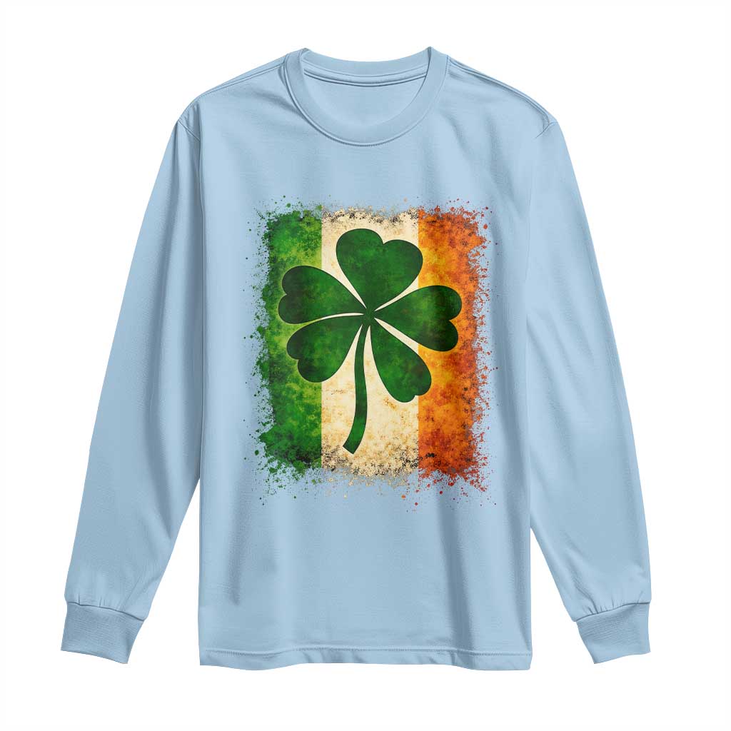 Retro Ireland Shamrock Irish Flag St Patricks Day Long Sleeve Shirt TS14 Light Blue Print Your Wear