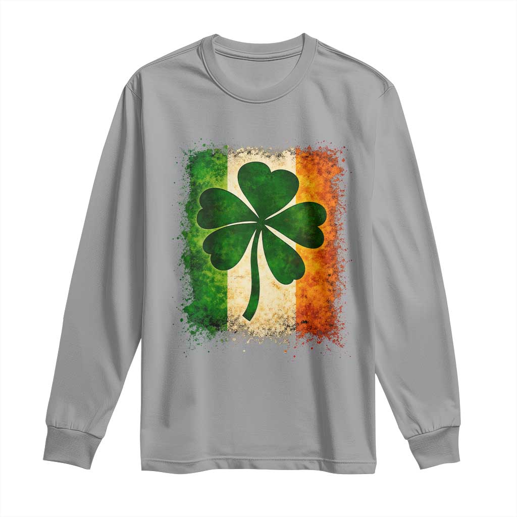 Retro Ireland Shamrock Irish Flag St Patricks Day Long Sleeve Shirt TS14 Sport Gray Print Your Wear