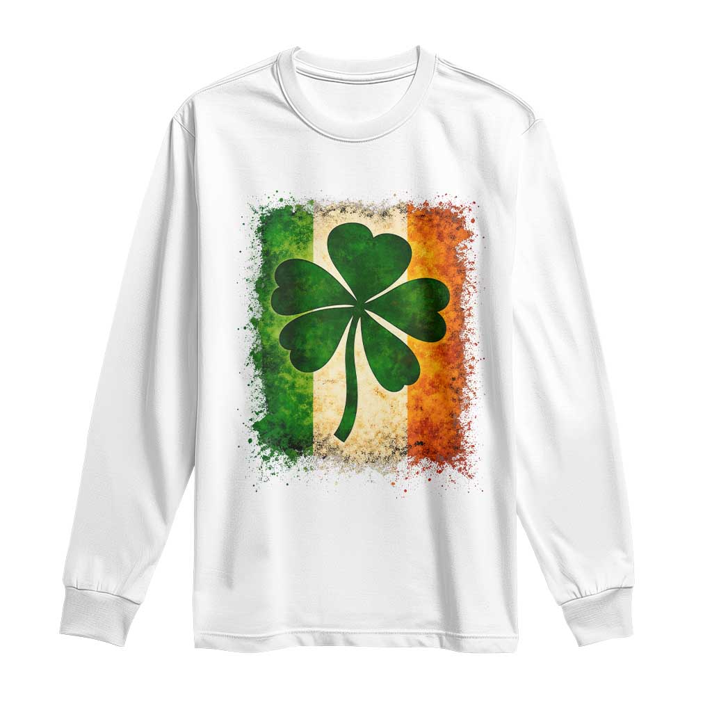 Retro Ireland Shamrock Irish Flag St Patricks Day Long Sleeve Shirt TS14 White Print Your Wear