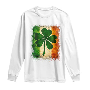 Retro Ireland Shamrock Irish Flag St Patricks Day Long Sleeve Shirt TS14 White Print Your Wear