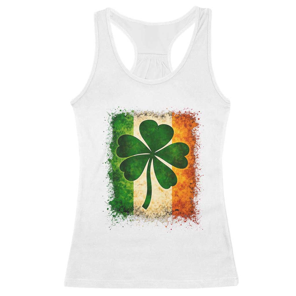 Retro Ireland Shamrock Irish Flag St Patricks Day Racerback Tank Top TS14 White Print Your Wear