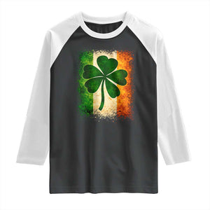Retro Ireland Shamrock Irish Flag St Patricks Day Raglan Shirt TS14 Black White Print Your Wear