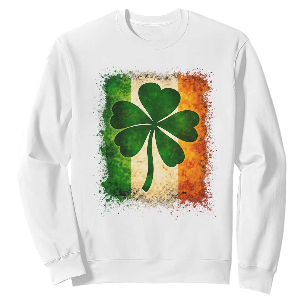 Retro Ireland Shamrock Irish Flag St Patricks Day Sweatshirt TS14 White Print Your Wear