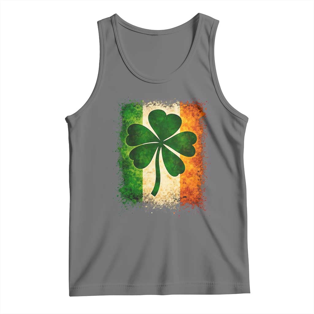 Retro Ireland Shamrock Irish Flag St Patricks Day Tank Top TS14 Black Heather Print Your Wear