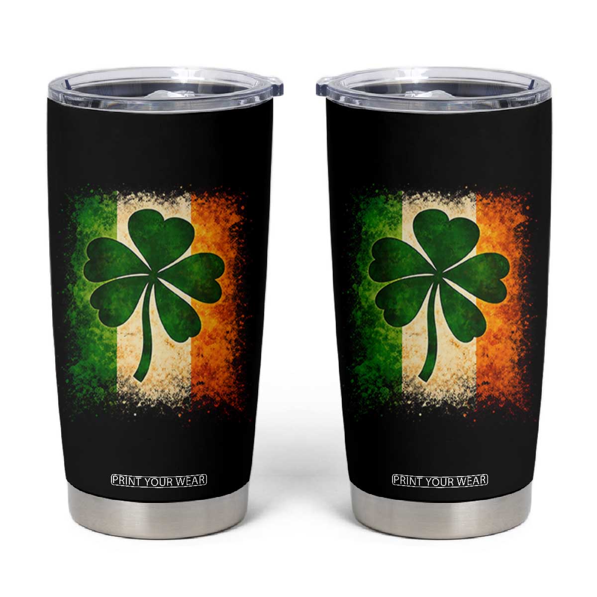 Retro Ireland Shamrock Irish Flag St Patricks Day Tumbler Cup TS14 Black Print Your Wear