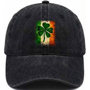 Retro Ireland Shamrock Irish Flag St Patricks Day Washed Cotton Baseball Cap TS14 Washed Cap Universal Fit Black Print Your Wear