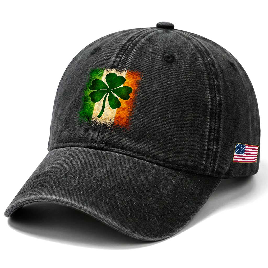 Retro Ireland Shamrock Irish Flag St Patricks Day Washed Cotton Baseball Cap TS14 Print Your Wear