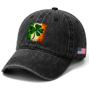 Retro Ireland Shamrock Irish Flag St Patricks Day Washed Cotton Baseball Cap TS14 Print Your Wear
