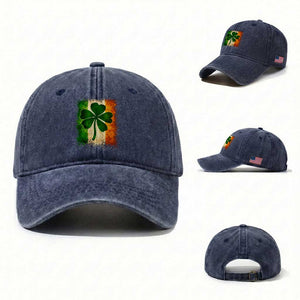 Retro Ireland Shamrock Irish Flag St Patricks Day Washed Cotton Baseball Cap TS14 Washed Cap Universal Fit Navy Print Your Wear