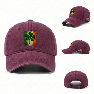 Retro Ireland Shamrock Irish Flag St Patricks Day Washed Cotton Baseball Cap TS14 Washed Cap Universal Fit Burgundy Print Your Wear