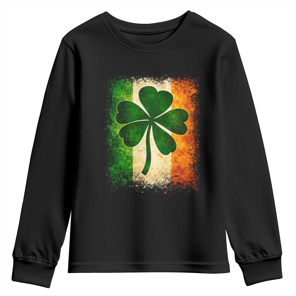 Retro Ireland Shamrock Irish Flag St Patricks Day Youth Sweatshirt TS14 Black Print Your Wear