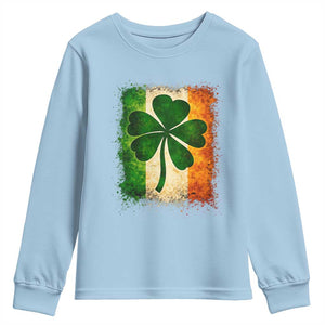 Retro Ireland Shamrock Irish Flag St Patricks Day Youth Sweatshirt TS14 Light Blue Print Your Wear