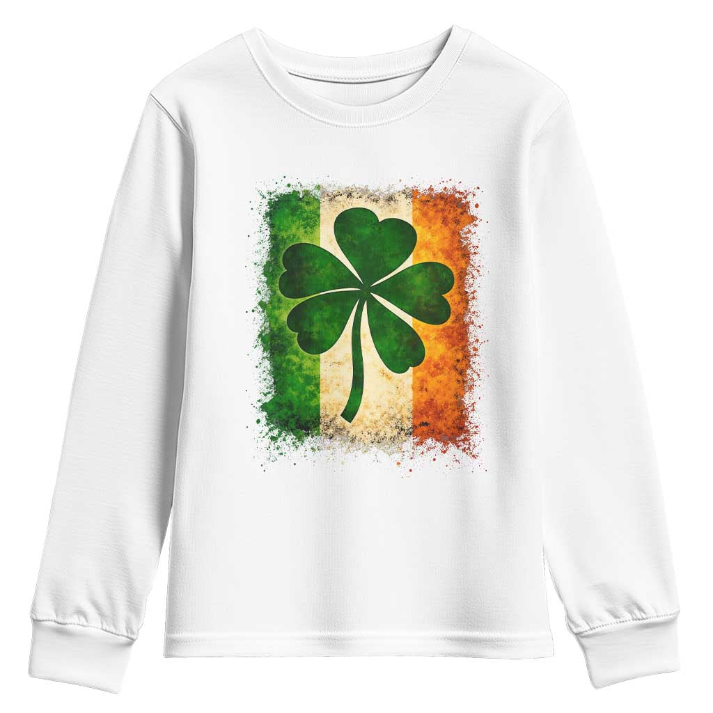 Retro Ireland Shamrock Irish Flag St Patricks Day Youth Sweatshirt TS14 White Print Your Wear