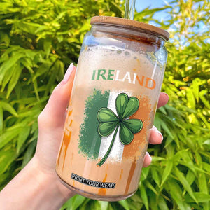 Vintage Ireland Shamrock Irish Flag St Patricks Day Glass Can TS14 Black Print Your Wear
