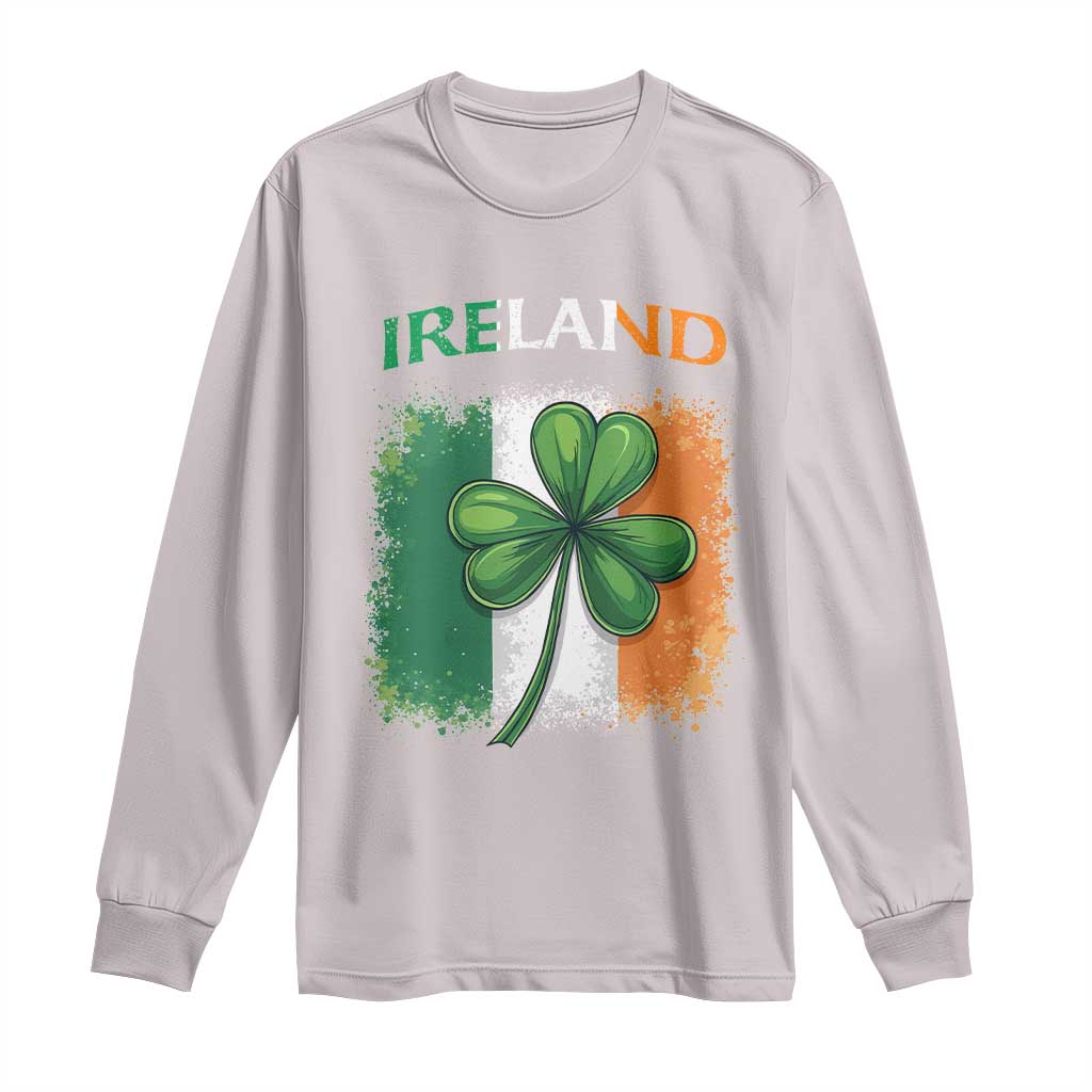 Vintage Ireland Shamrock Irish Flag - St Patricks Day Long Sleeve Shirt TS14 Ice Gray Print Your Wear
