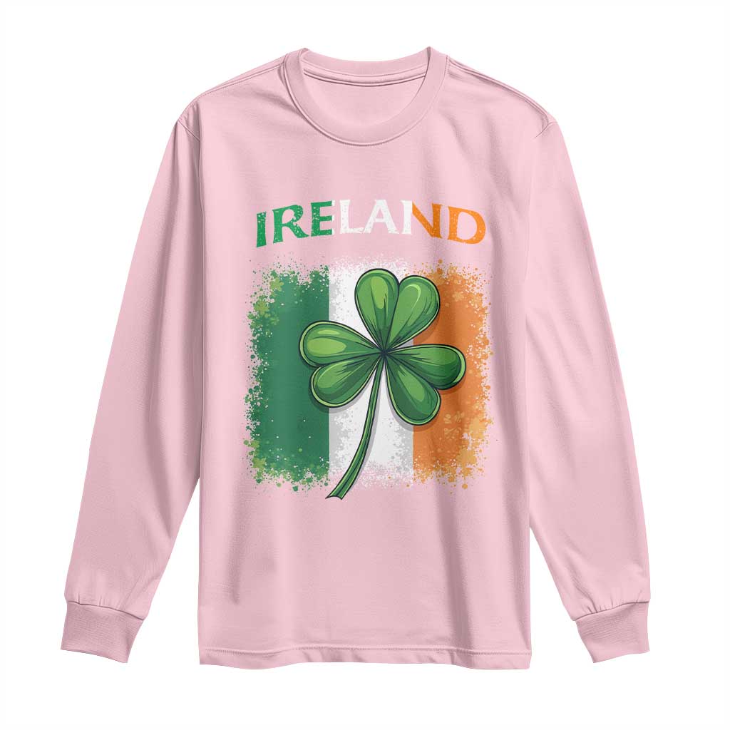 Vintage Ireland Shamrock Irish Flag - St Patricks Day Long Sleeve Shirt TS14 Light Pink Print Your Wear