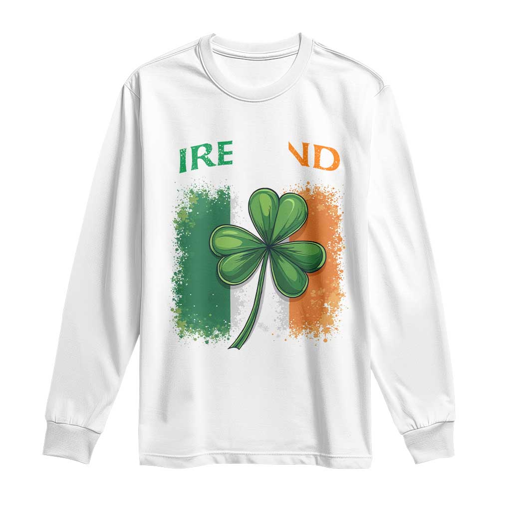 Vintage Ireland Shamrock Irish Flag - St Patricks Day Long Sleeve Shirt TS14 White Print Your Wear