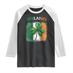 Vintage Ireland Shamrock Irish Flag St Patricks Day Raglan Shirt TS14 Black White Print Your Wear