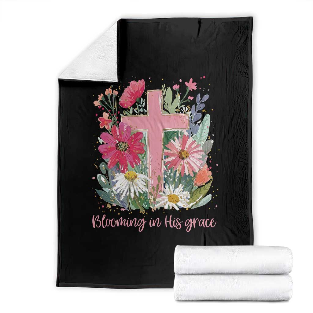 Blooming in His Grace Throw Blanket Boho Wildflower Christian Faith Bible Verse TS14 Black Print Your Wear